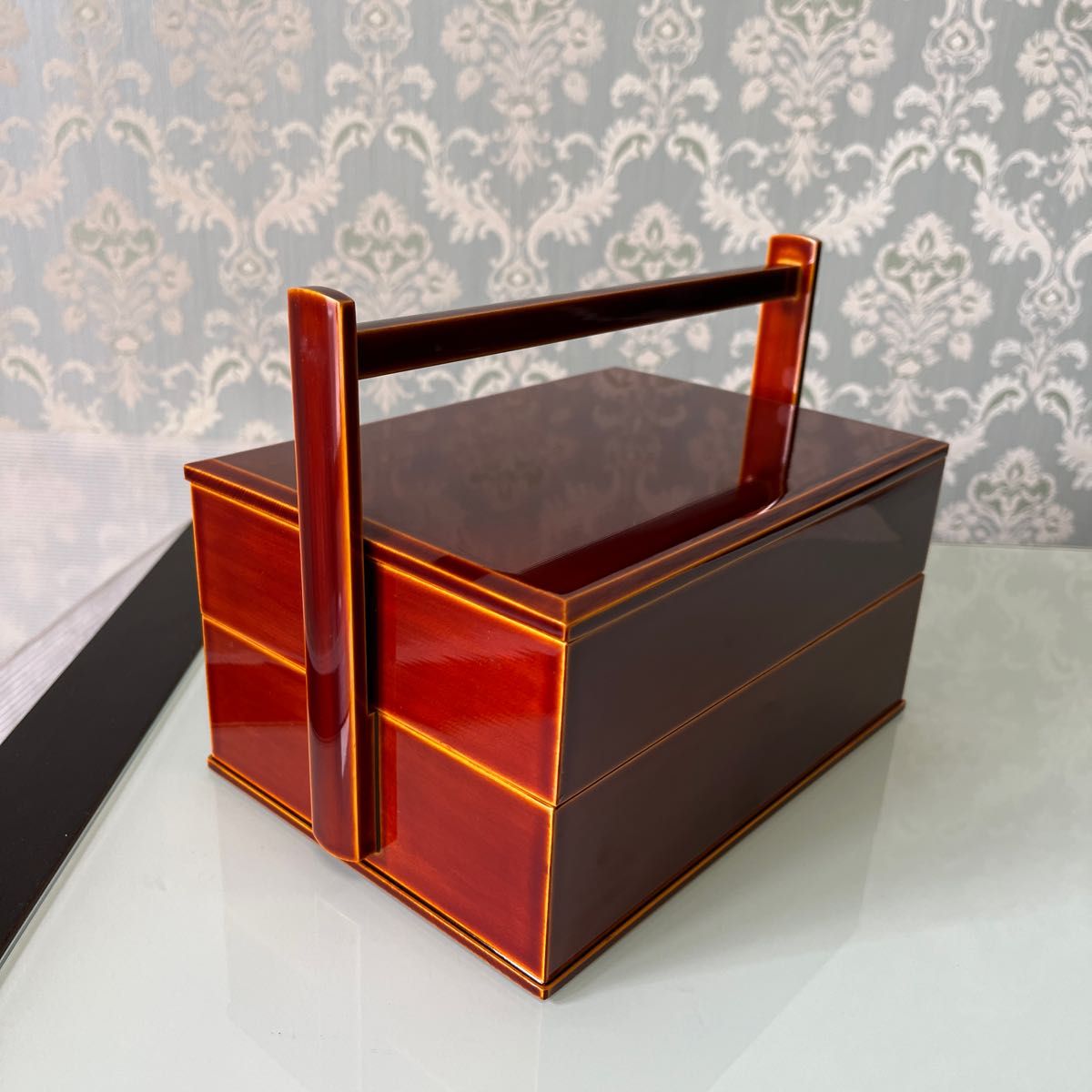 飛騨春慶塗　木製　手提げ二段重　重箱　飾り箱