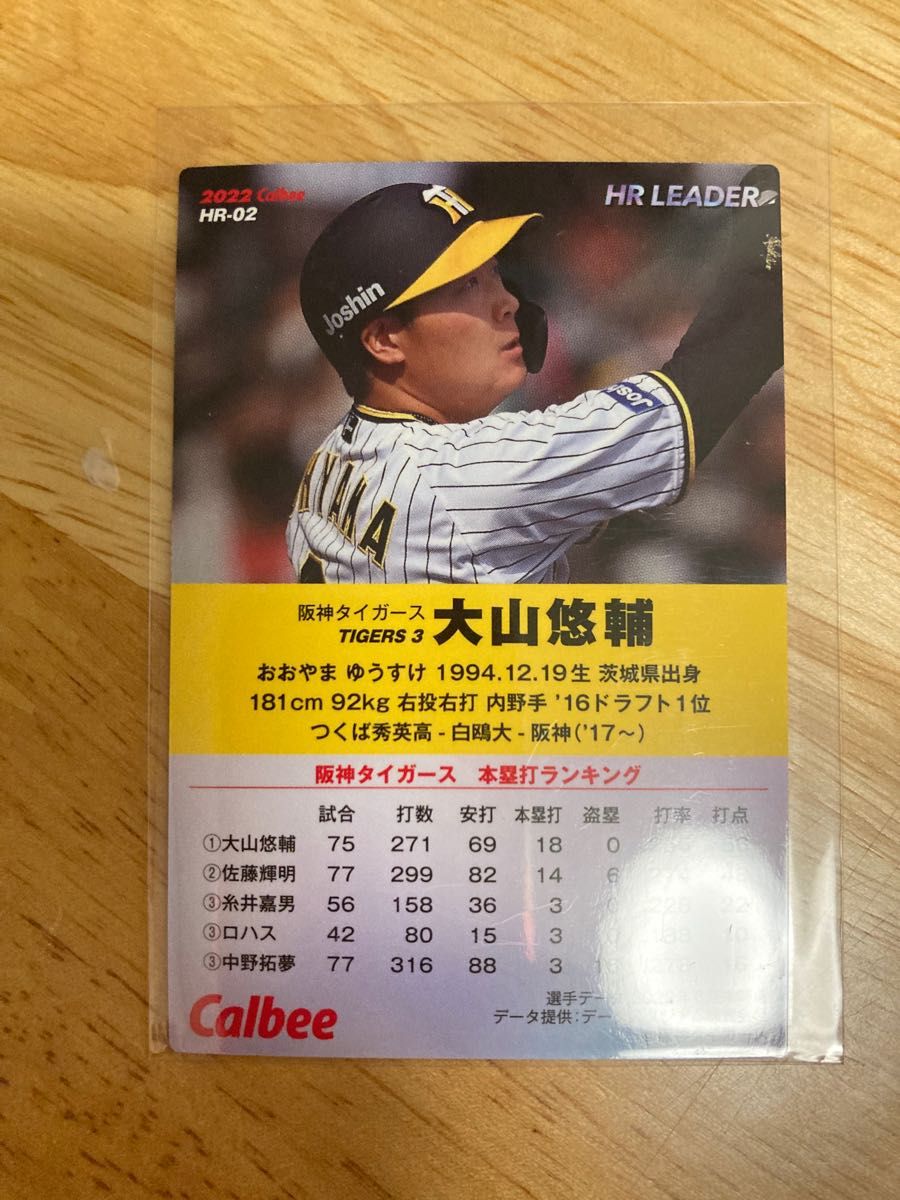 カルビー　プロ野球カード　2022年 HR-02 阪神　大山悠輔