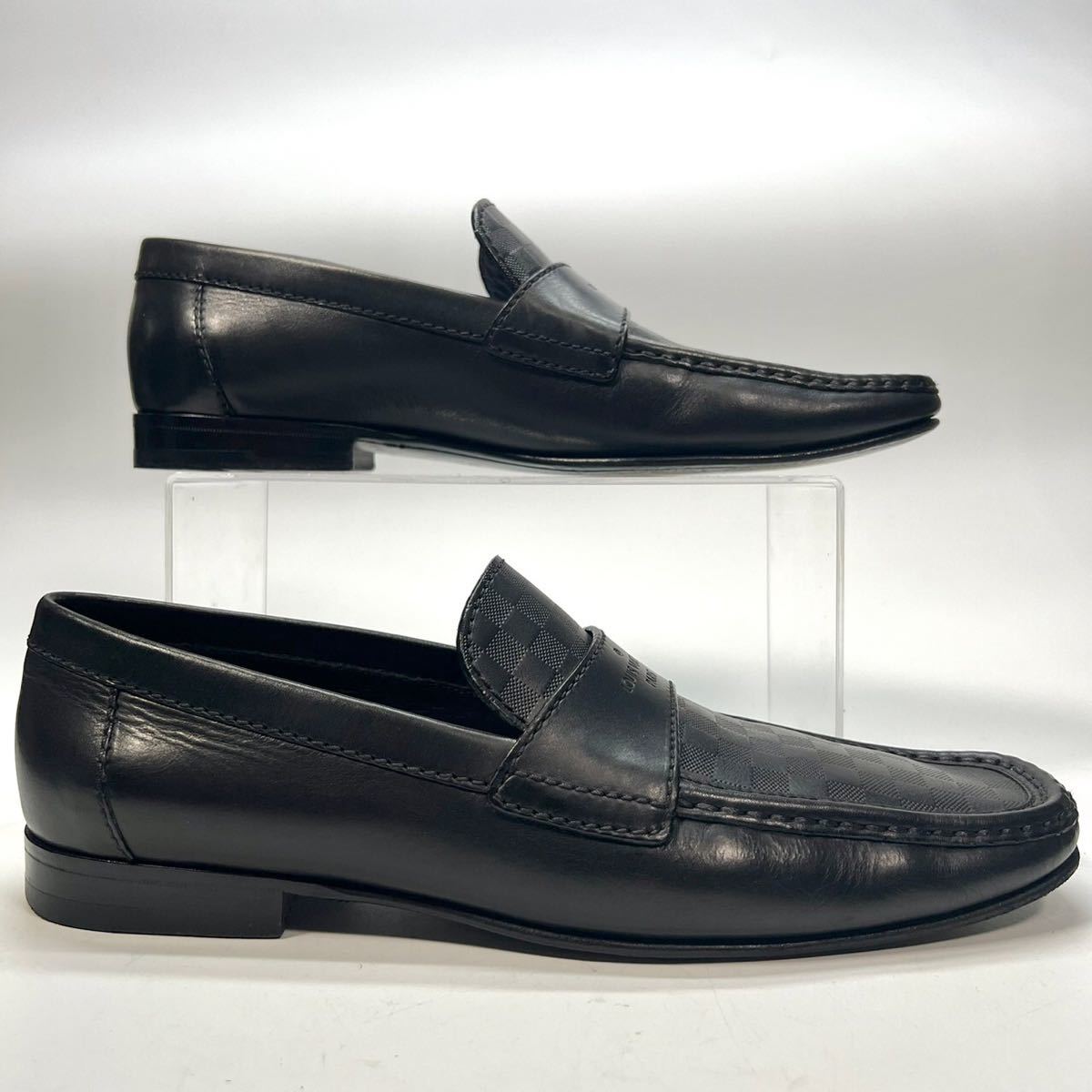 LOUIS VUITTON ルイヴィトン　ローファー　ダミエ　レザー　8 1/2 27.5cm メンズ　靴　シューズ　ブラック　黒