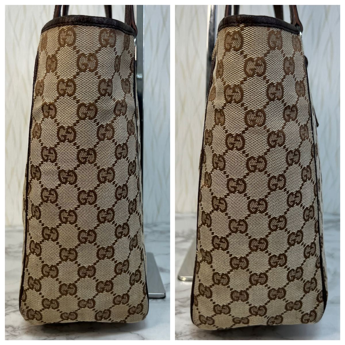 綺麗】GUCCI グッチ キャンバスレザー トートバッグ ベージュ ブラウン