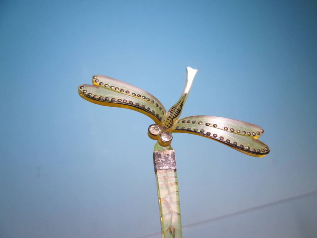 【江月】アンティーク・樹脂製 ラインストーン小さな蜻蛉のかんざし 木箱付
