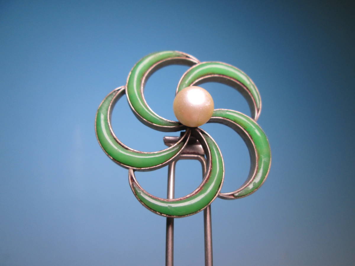 専門店では 【江月】アンティーク・本真珠飾り 緑の花のかんざし 8,36g
