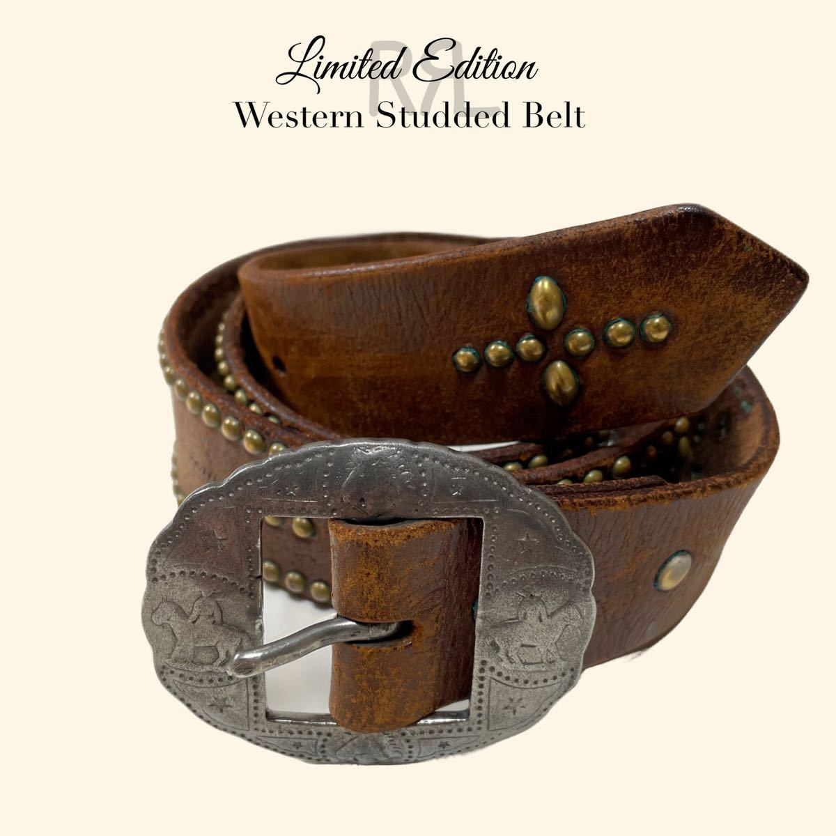 USA製/Limited Edition】RRL “Western Studded Belt” 34 ウエスタン