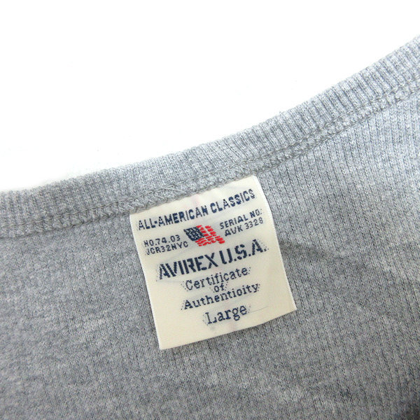 y■アヴィレックス/AVIREX Vネック ストレッチTシャツ/サーマル■灰【メンズL】MENS/13【中古】_画像2