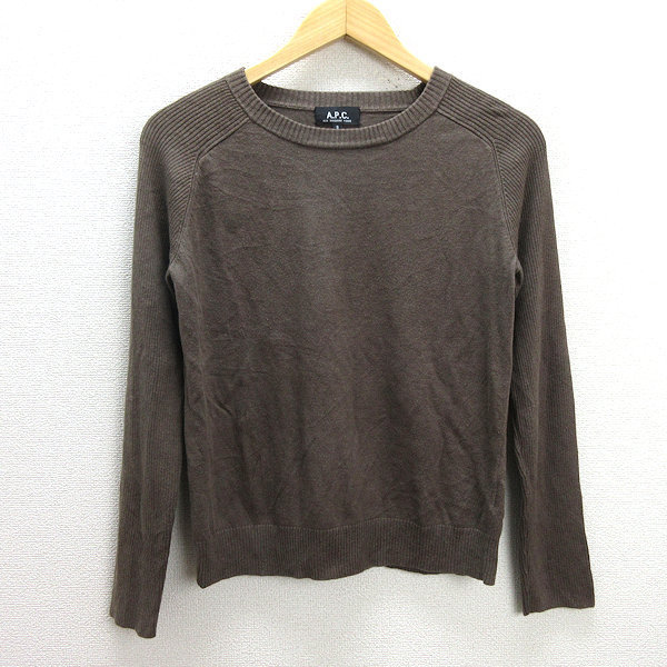 z# France made # A.P.C. /A.P.C U neck knitted sweater # tea [S]LADIES/33[ used ]#