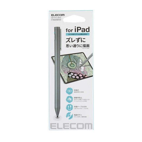 未開封 ELECOM エレコム 充電式アクティブタッチペン P-TPACSTAP01GY グレー 極細ペン先 iPad専用 充電可能_画像1