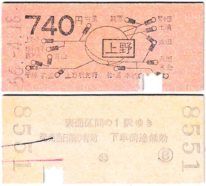 国鉄 地図式乗車券 £25 昭和56年 上野 → 740円 の画像1