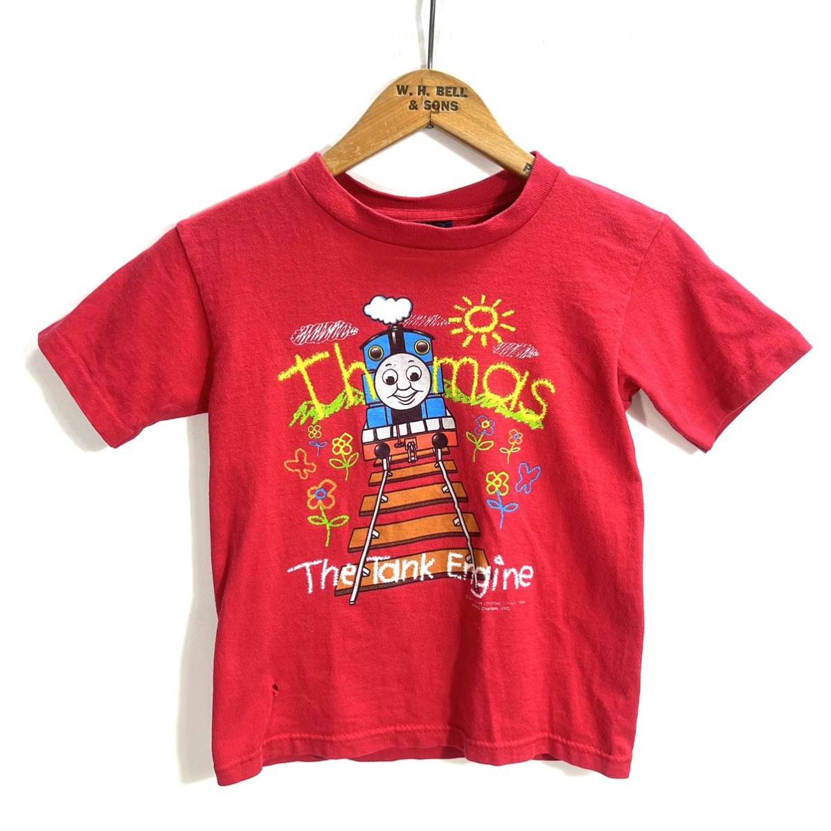 ■ 子供用 90s 90年代 USA製 ビンテージ Changes Thomas 機関車 トーマス シングルステッチ イラスト 半袖 Tシャツ サイズ5-6 赤 キッズ ■_画像1