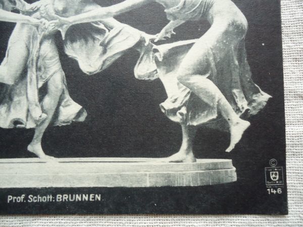 【造形の絵葉書1枚】 Prof. Schott: BRUNNEN /ニンフの泉 三人の踊る乙女 Walter Schott /日本製 /妖精 石像 塑像 彫像 ハガキ 50-6_画像9