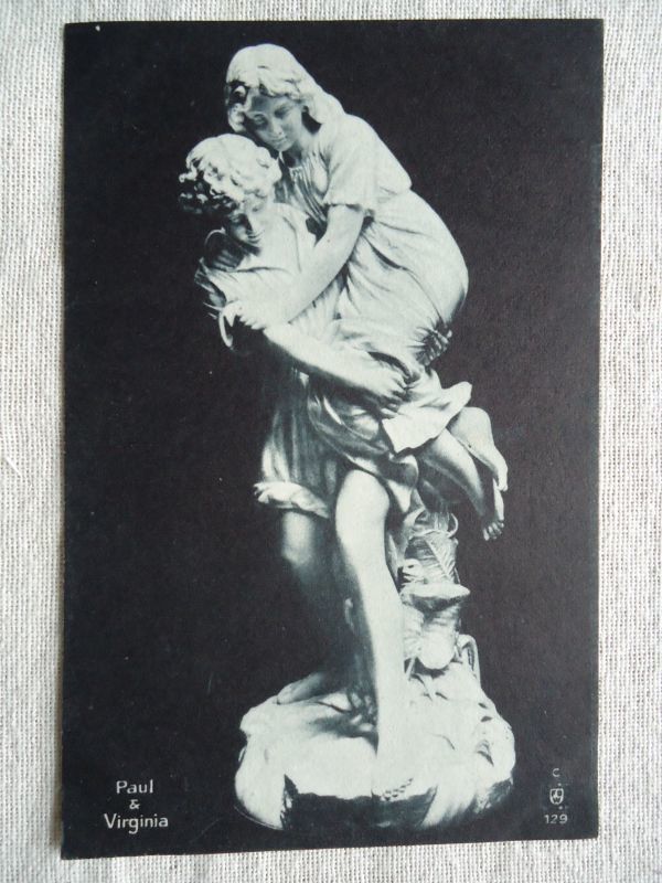 【造形の絵葉書1枚】 Paul & Virginia /ポールとヴィルジニー像 /日本製 /娘を抱き上げる青年の像 彫像 石像 塑像 悲恋物語 ハガキ 50-3_画像1