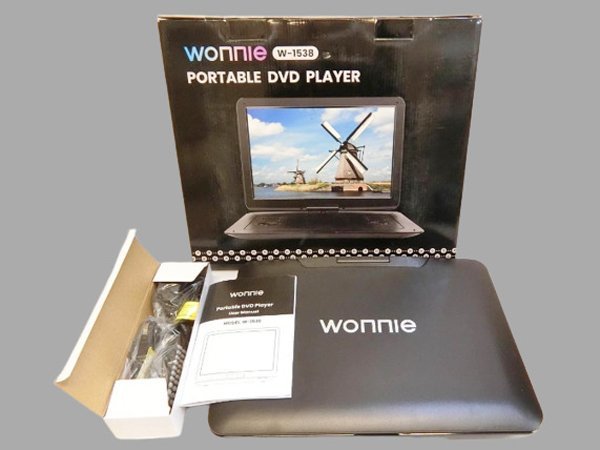 WONNIE●ポータブルDVDプレーヤー 15.4V型 ワイド液晶 1280×800 6時間再生可能 TV同期可能 リージョンフリー W-1538/黒/1円スタート/JLの画像1