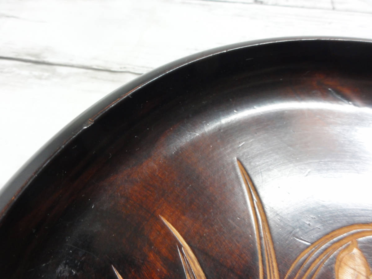 木製　菓子器　直径235mm　茶道具　木製漆器　菓子鉢　彫　花　蘭_画像6