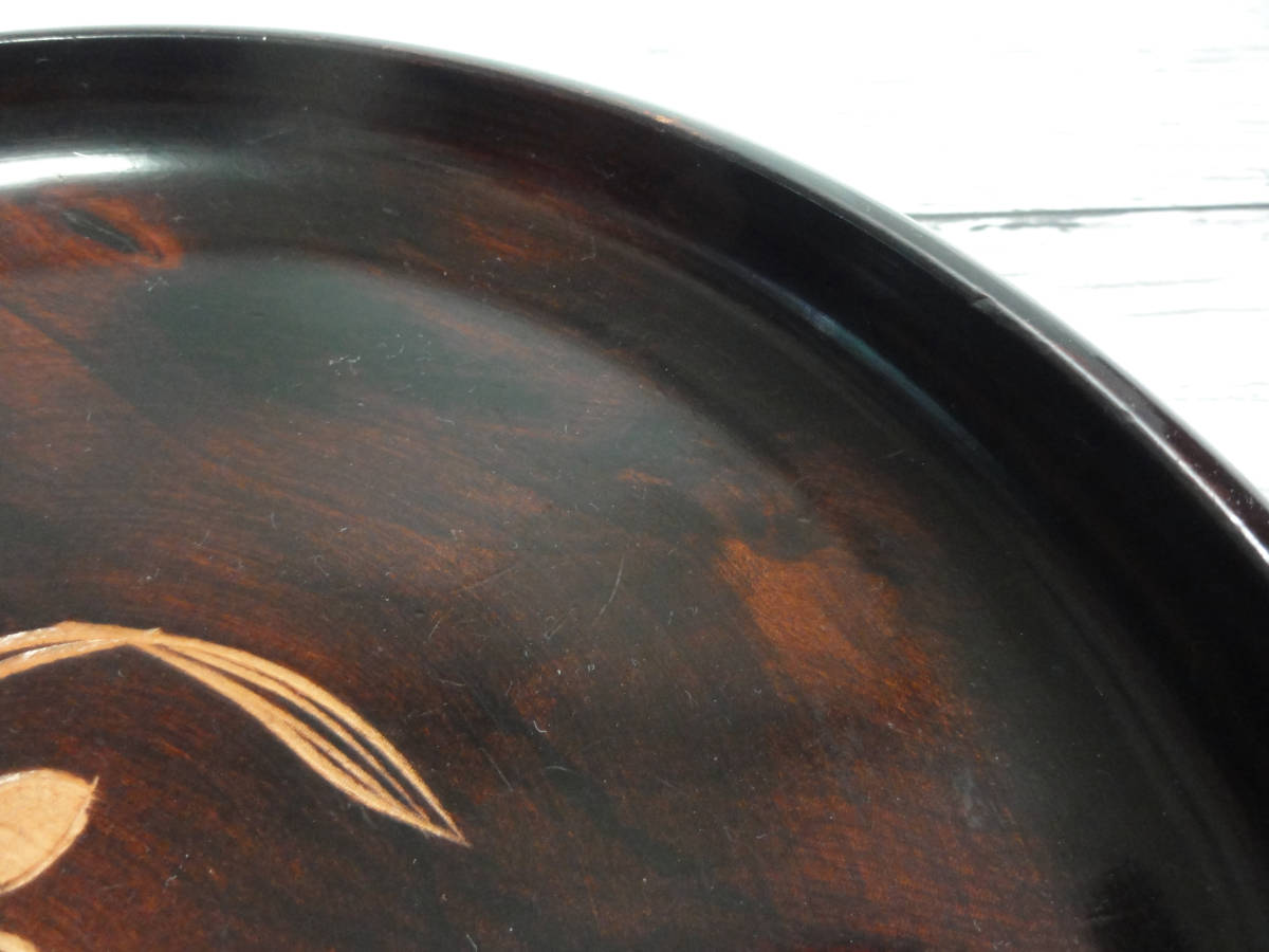木製　菓子器　直径235mm　茶道具　木製漆器　菓子鉢　彫　花　蘭_画像7