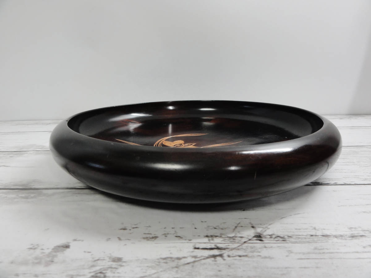 木製　菓子器　直径235mm　茶道具　木製漆器　菓子鉢　彫　花　蘭_画像3