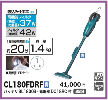 即納&大特価】 マキタ 充電式クリーナ CL180FDRF 青 18V 3.0Ah 新品