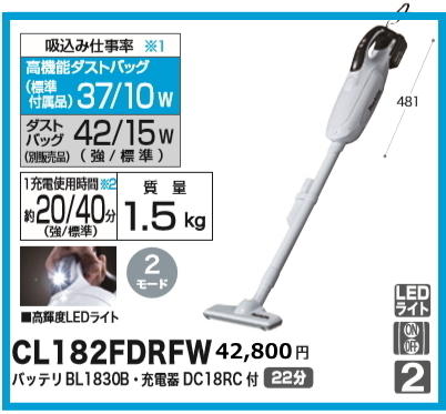 経典ブランド 18V CL182FDRFW 充電式クリーナ マキタ 3.0Ah コードレス