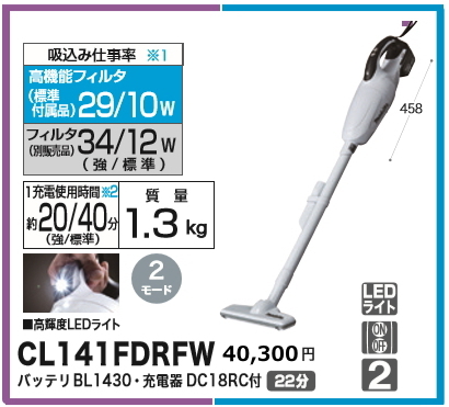 全商品オープニング価格！ マキタ 充電式クリーナ CL141FDRFW 14.4V