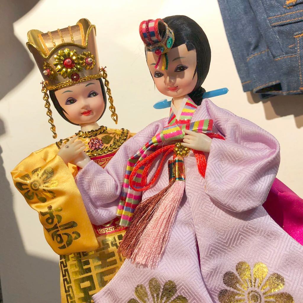 【即決/送料無料】 韓国ドール夫婦人形 韓服人形 チマチョゴリ 韓国土産 インテリアドール 海外雑貨 中古