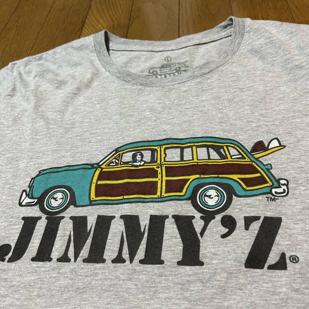 Lサイズ！USA製 ジミーズ JIMMY'Z 古着半袖Tシャツ グレー サーフ サーファー スケーター 肩穴有り バックプリント無し_画像5