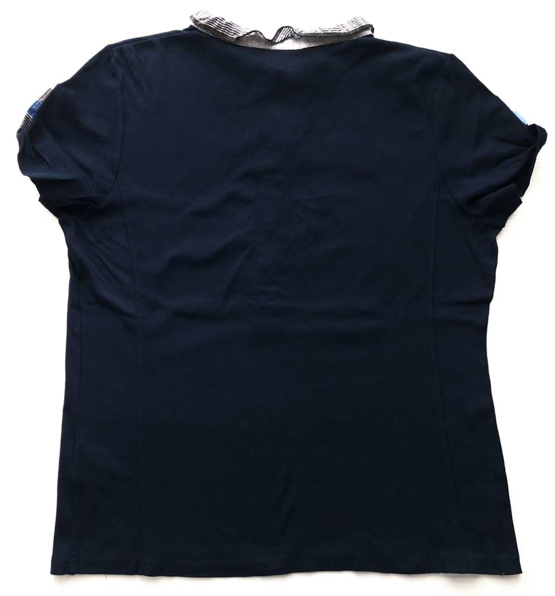 プラスブルー 襟付き ヘンリーネック Tシャツ 袖ロールアップ ストレッチ　　plus blue ハイクオリティー ライカ 日本製 レディース 早2253_画像2
