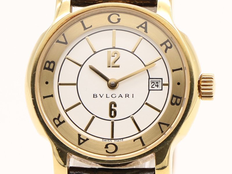 お歳暮 クォ―ツ デイト SS/革 K18 ソロテンポ ST29G 腕時計 】 BVLGARI