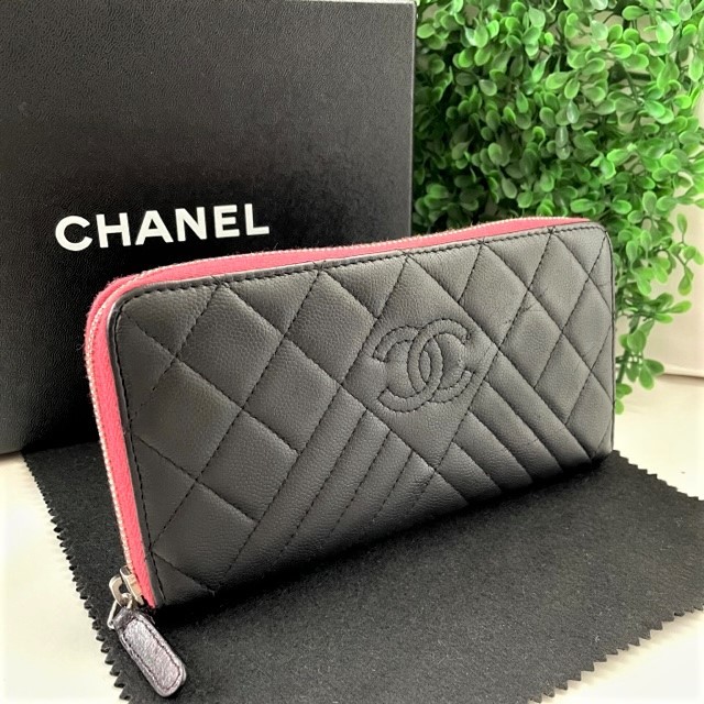 1円 美品 CHANEL シャネル Vステッチ マトラッセ キャビアスキン