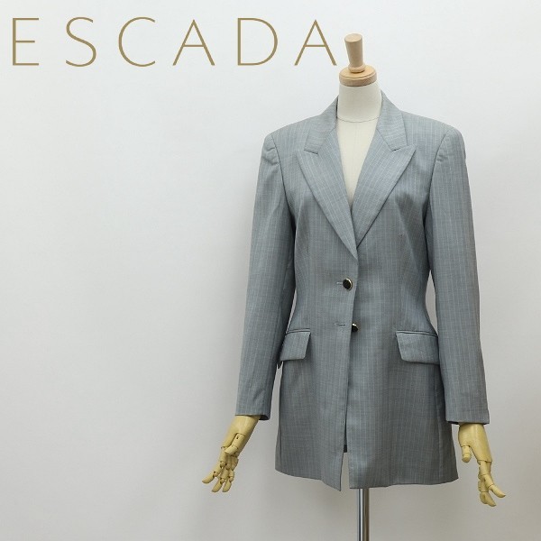 ◆ESCADA エスカーダ デザイン釦 ストライプ柄 ジャケット グレー 34