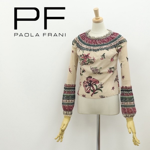 ◆PAOLA FRANI パオラフラーニ フラワー 花柄 メッシュ シアー シャーリング ブラウス トップス 42_画像1