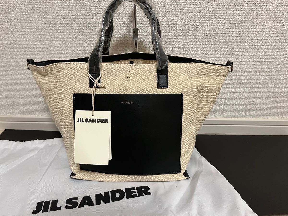 新品未使用 ジルサンダー キャンバス×レザー トートバッグ