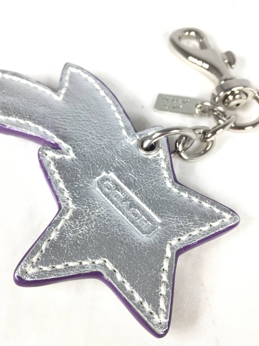[ secondhand goods ]COACH Coach star motif rhinestone bag charm silver × purple storage bag attaching key holder key charm 