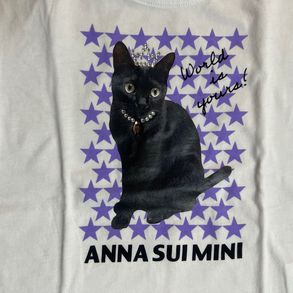 【新品】ANNASUIminiアナスイミニネコフォトプリント袖レースTシャツ110cm黒猫半袖ナルミヤ女の子