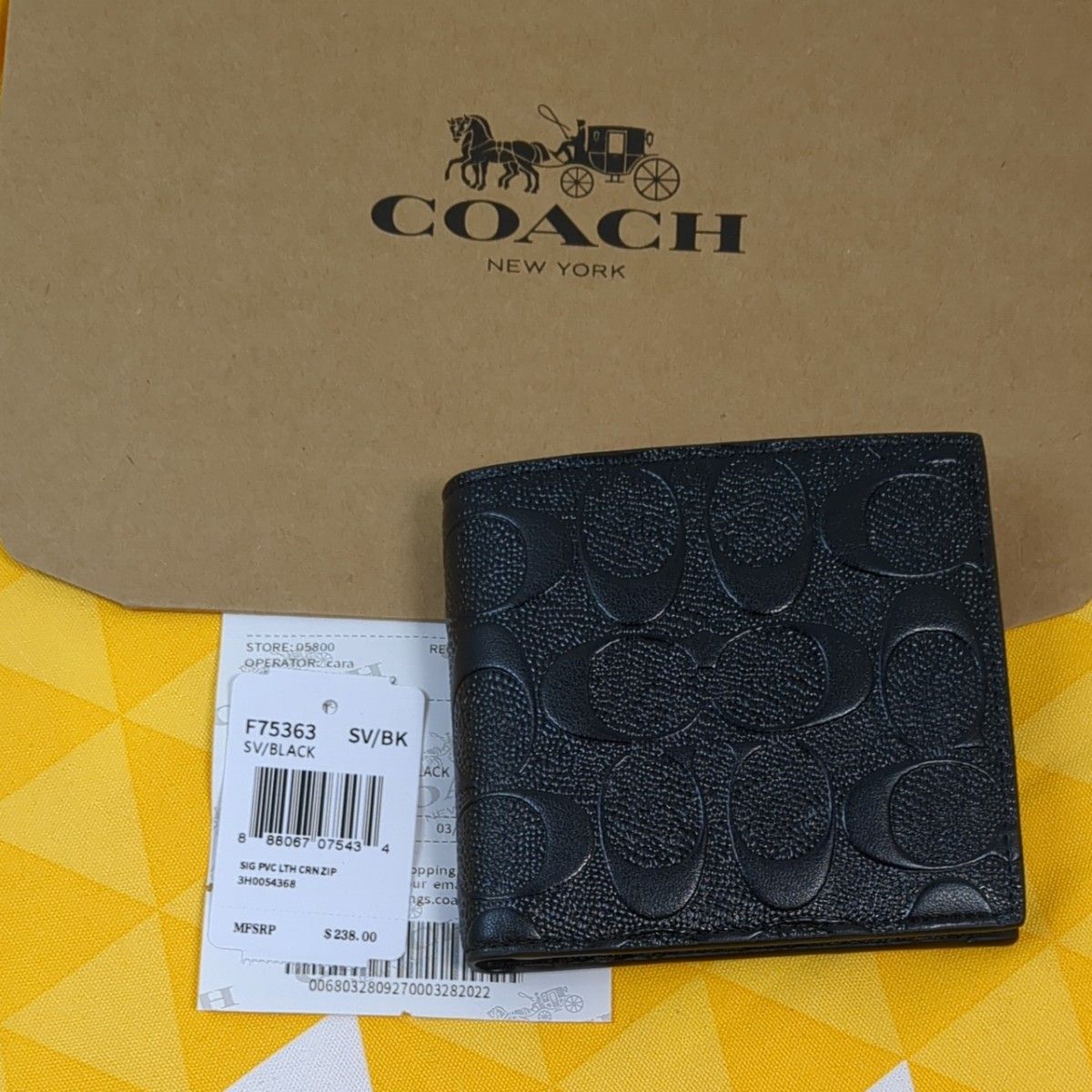コーチ　COACH 2つ折財布　メンズ財布　小銭入れ　カード　ブラック　F75363 新品未使用