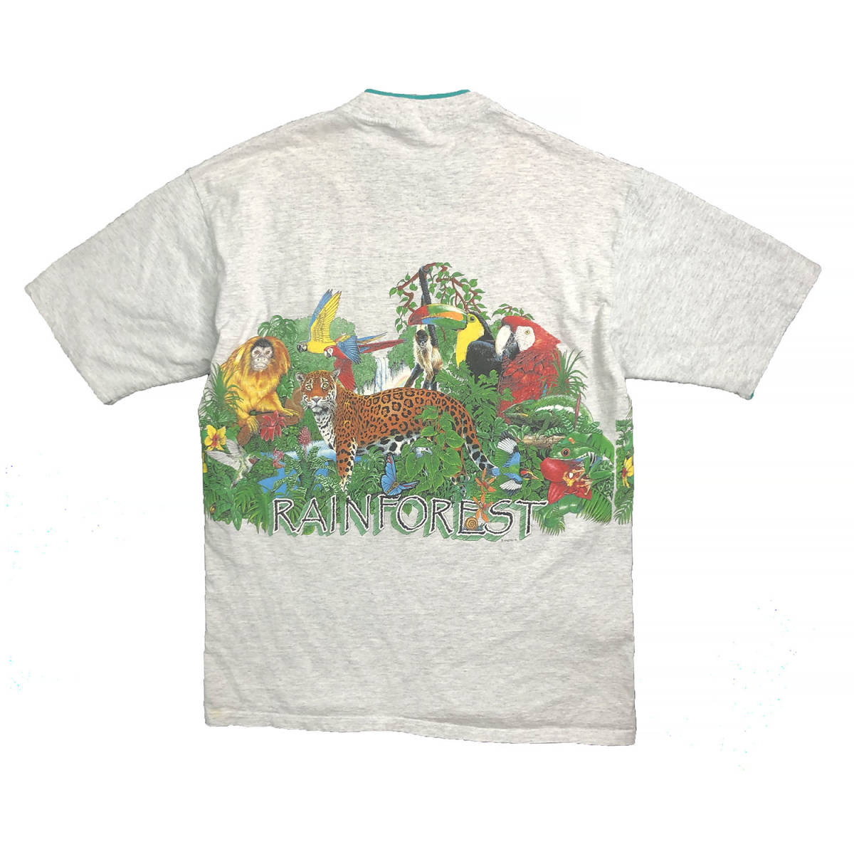 90S USA製 RAINFOREST レインフォレスト ヴィンテージ ダブルネック アニマル Tシャツ メンズXL 大きいサイズ ビッグサイズ 古着 BA1797_画像2