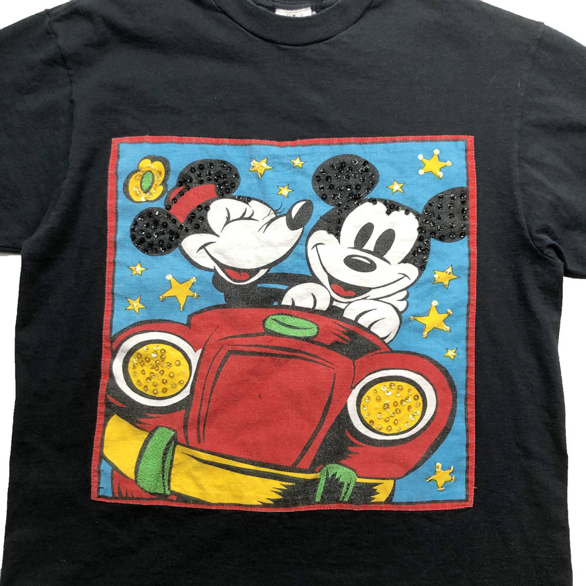 90S USA製 ヴィンテージ ディズニー ミッキーマウス ミニーマウス キャラクター Tシャツ メンズL ブラック 古着 Disney BA1844_画像3