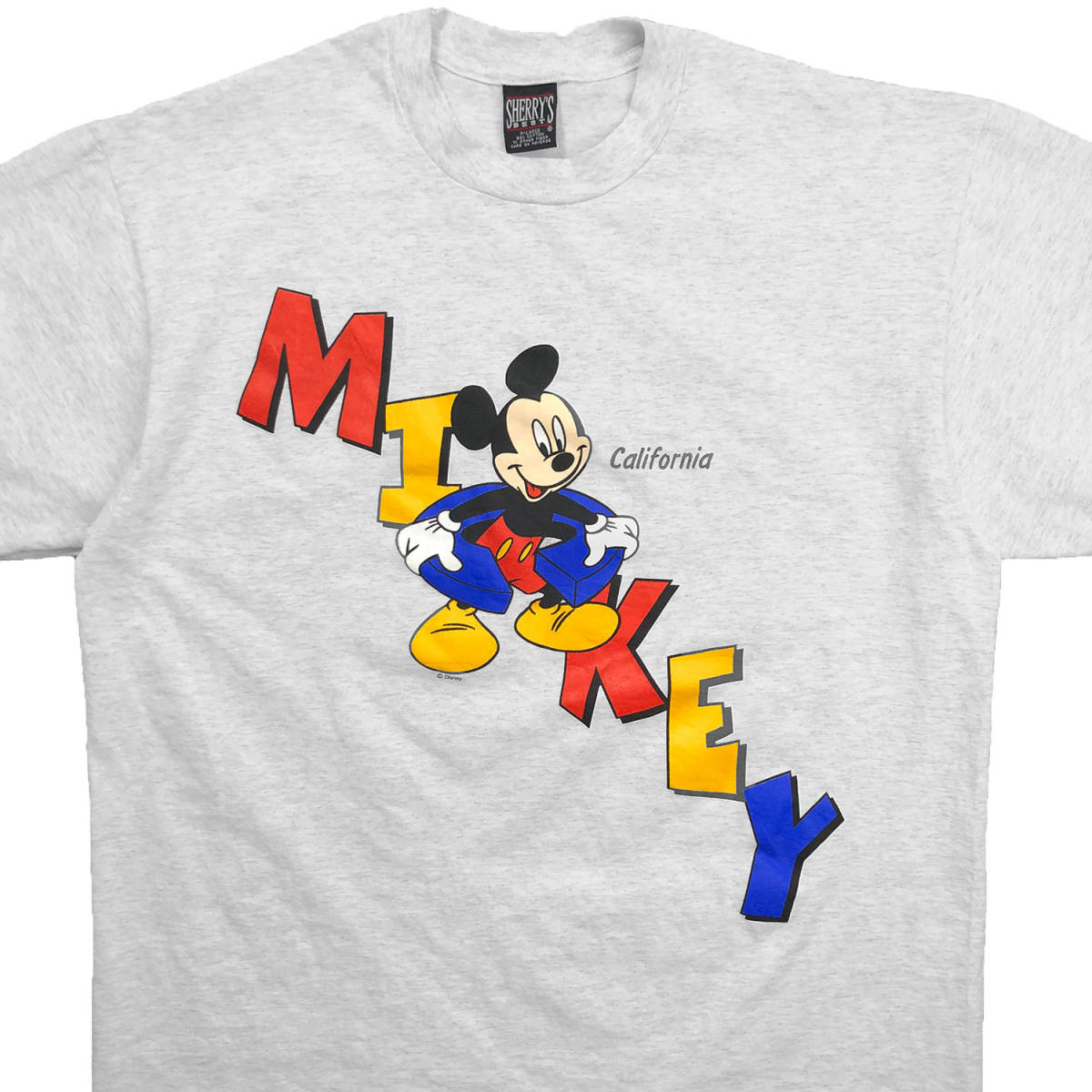 90S USA製 ヴィンテージ ディズニー ミッキーマウス キャラクター Tシャツ ライトグレー メンズXL 大きいサイズ 古着 Disney  BA1854