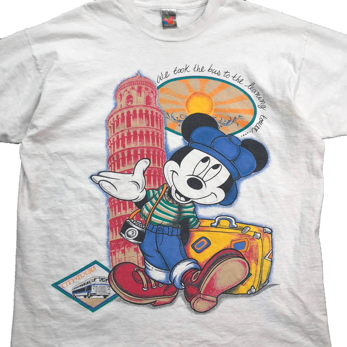 90S USA製 ヴィンテージ ディズニー ミッキーマウス ビッグプリント Tシャツ ホワイト メンズXL シングルステッチ 大きいサイズ BA1855