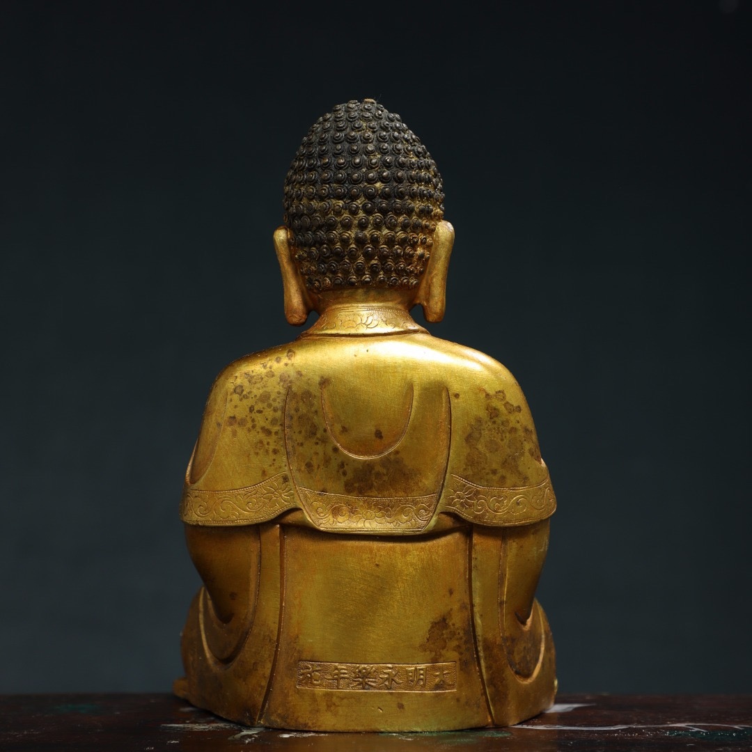 古董店旧蔵・清時代珍品・古銅彫・流金釋迦摩尼仏像・古仏像・供養品