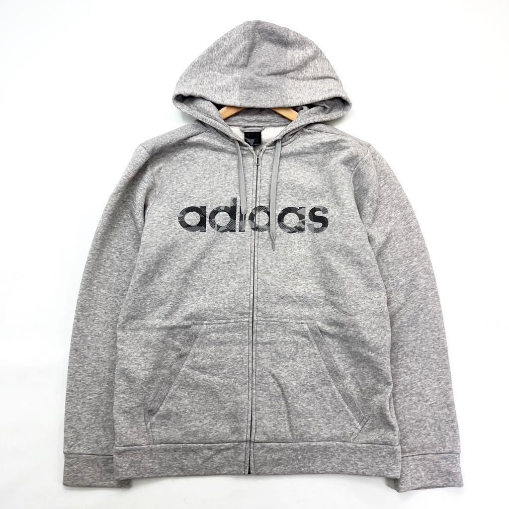 adidas ☆ カモフラロゴ◎ グレー スウェット ジップアップ パーカー O シンプル スポーツ ストリート タウンユース アディダス■S1533_画像2