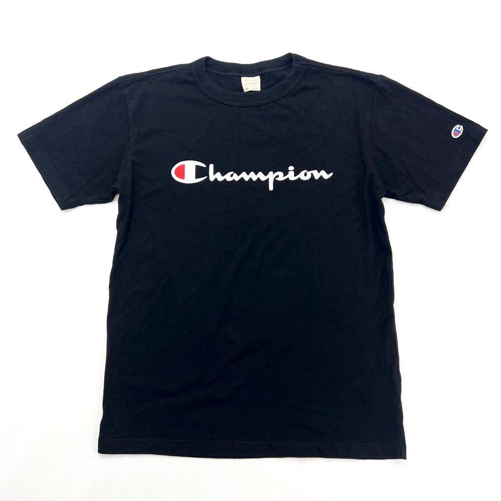 Champion ☆ 胸ロゴ プリント◎ ブラック 半袖 Tシャツ M 定番 スポーツ アメカジ ストリート スケーター 古着MIX チャンピオン■L257_画像2