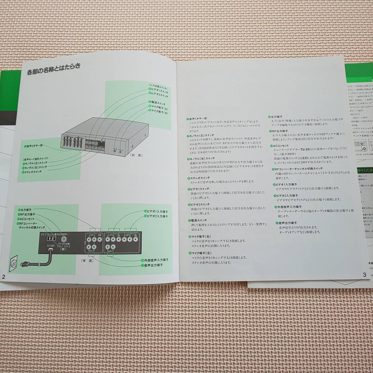 Victor ビデオカセッター モジュレーター チューナーアンプ 説明書 HR-2650 RF-P2 TU-26の画像3