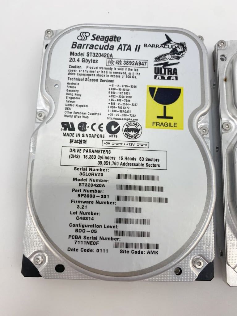 A58+A59 3.5 IDE ハードディスク Seagate Barracuda ATA II ST320420A 20.4GB 2個セットジャンク品_画像2