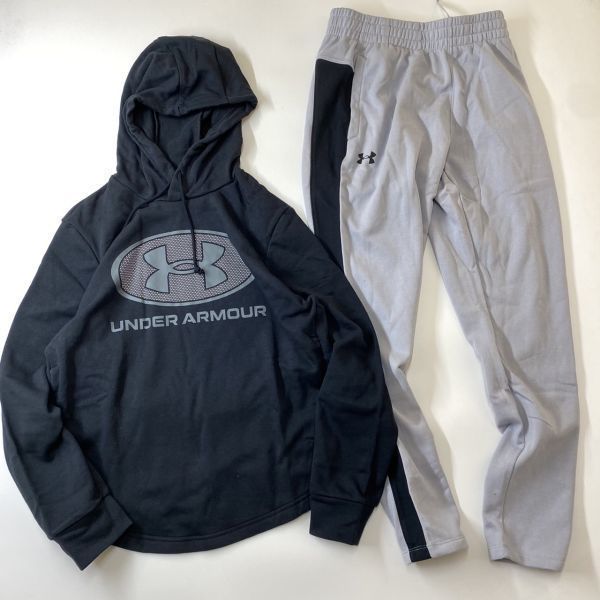 UNDER ARMOUR アンダーアーマー ビッグロゴ ポケット付 プルオーバー 上下セット 黒灰 L 1369470-001/1369472-011 23-0312-5-3/4