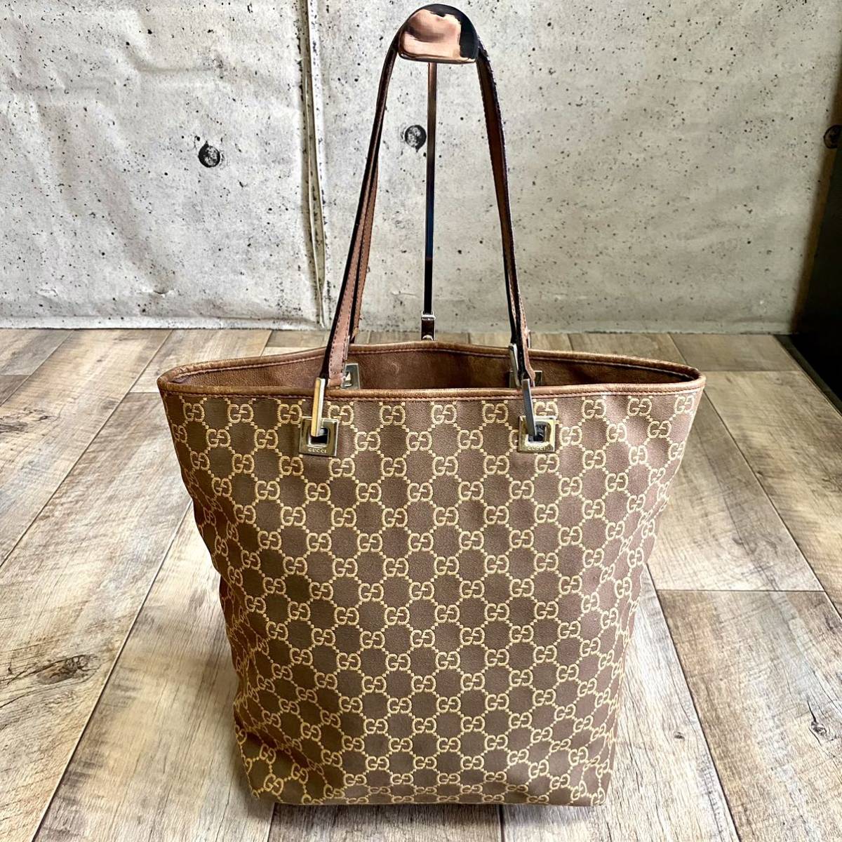 本物☆GUCCI グッチ GG キャンバス トートバッグ ブラウン ハンドバッグ レザー ビジネス バッグ オールド ヴィンテージ レディース メンズ_画像2