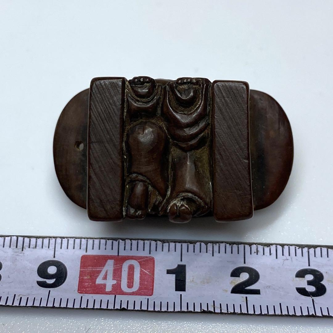 時代 木彫 下駄人物 根付 トヒコ 東さ5-0504 -(根付)|売買された
