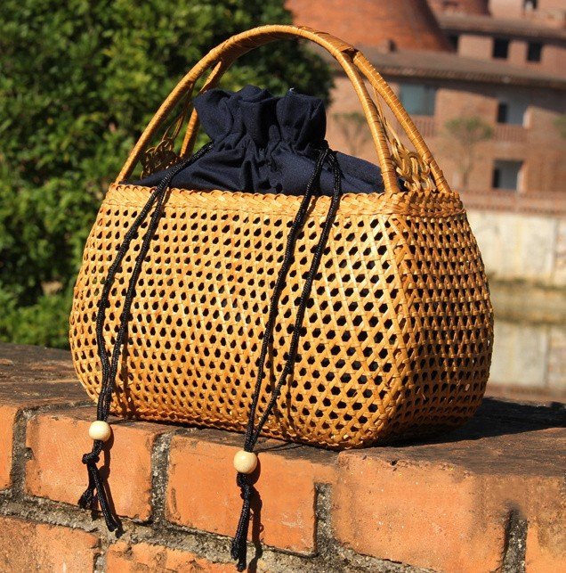 職人手作り ハンドバッグ 竹編みバッグ 小物入れ籠 竹細工 收納