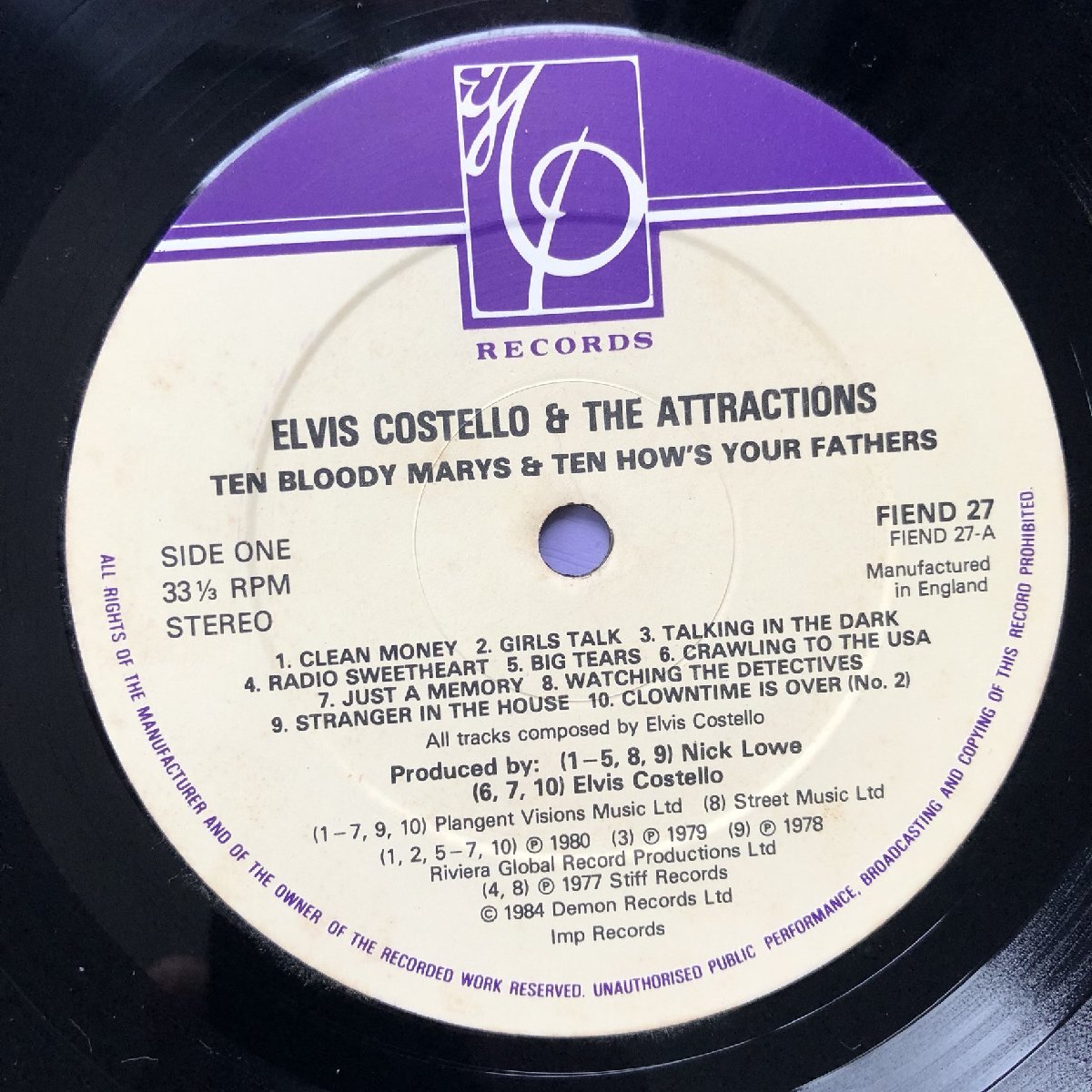 1984年 英国オリジナルリリース盤 Elvis Costello & The Attractions LPレコード Ten Bloody Marys & Ten How's Your Fathers :Mick Jones_画像7