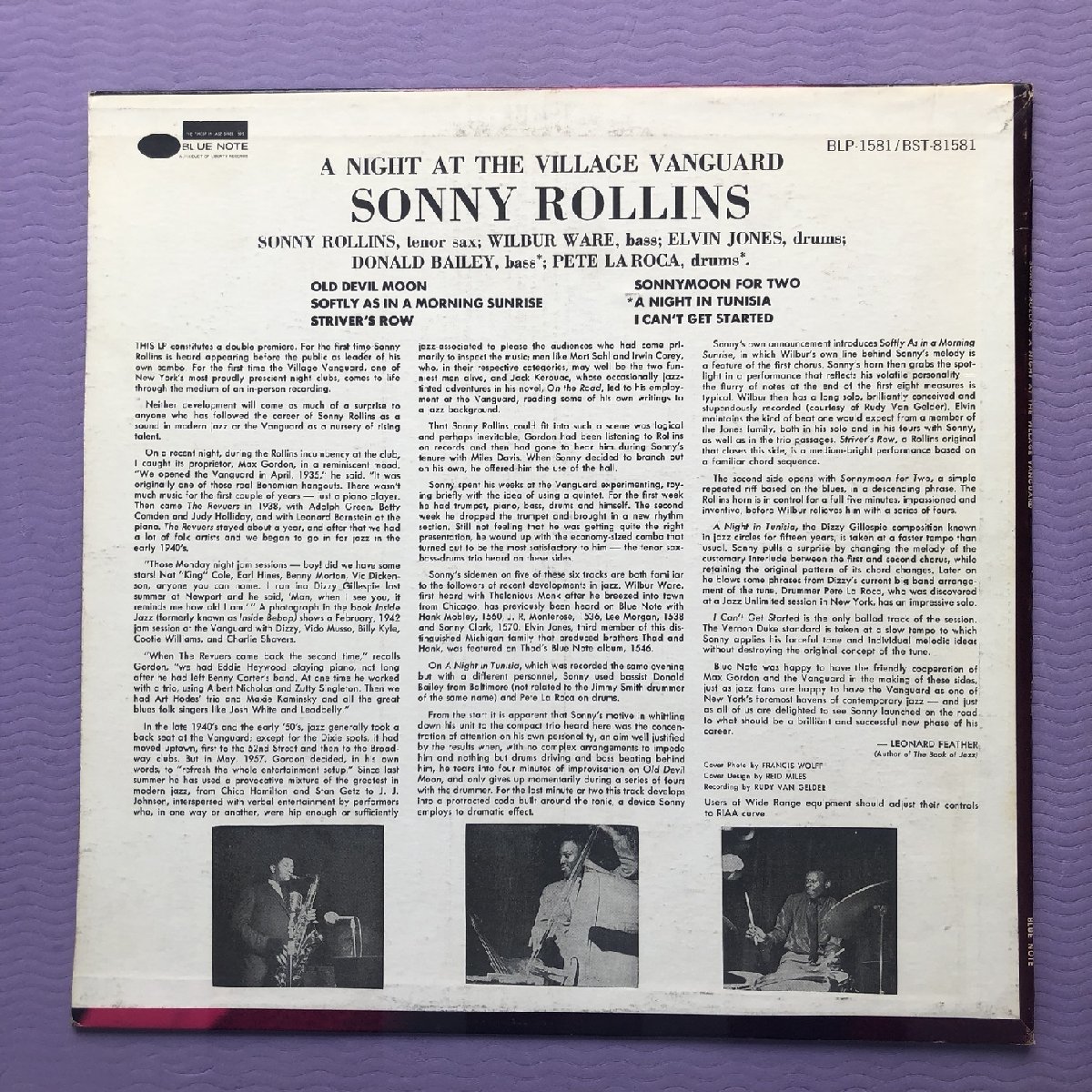 ソニー・ロリンズ Sonny Rollins 1975年 LPレコード ヴィレッジ・ヴァンガードの夜 A Night At The Village Vanguard 名盤 米国盤_画像2
