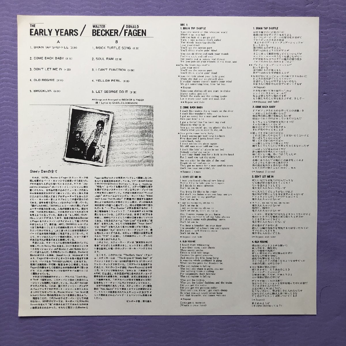 傷なし美盤 美ジャケ 超貴重盤 Walter Becker & Donald Fagen (Steely Dan) 1983年 LPレコード The Early Years 国内盤 帯付_画像6