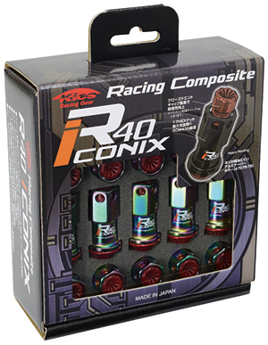 送料無料 RIF-03NR KicS Racing Composite R40 iCONIX M12 P1.25 Nut Set Resin Cap ネオクローム 樹脂キャップ レッド ロック無 KYO-EI_画像1
