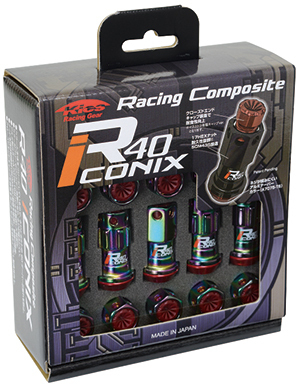 送料無料 RIF-13NR KicS Racing Composite R40 iCONIX M12 P1.25 Lock & Nut Set Resin Cap ネオクローム 樹脂キャップ付 レッド KYO-EI_画像1
